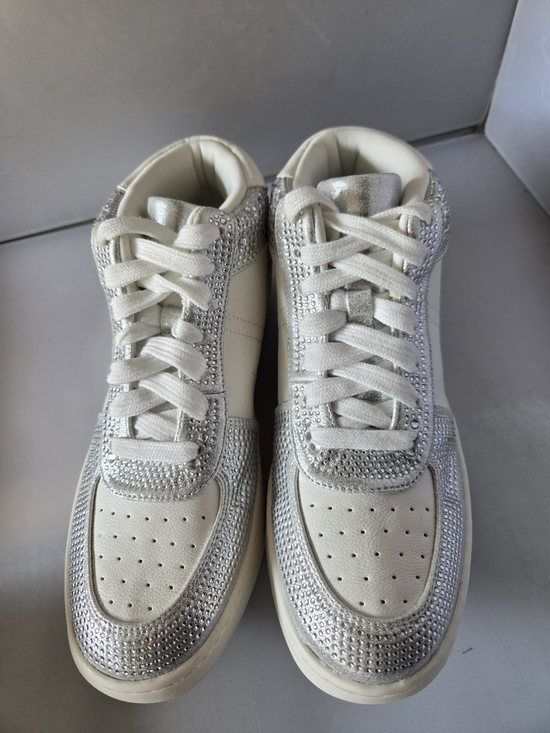 Wild Pair Shoes - Wild Pair Silver and White Rhinestone High-Top Sneakers